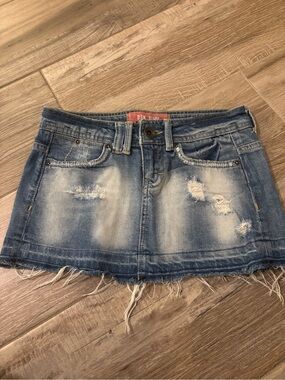 BSK Denim Blue Distressed Denim Mini Skirt